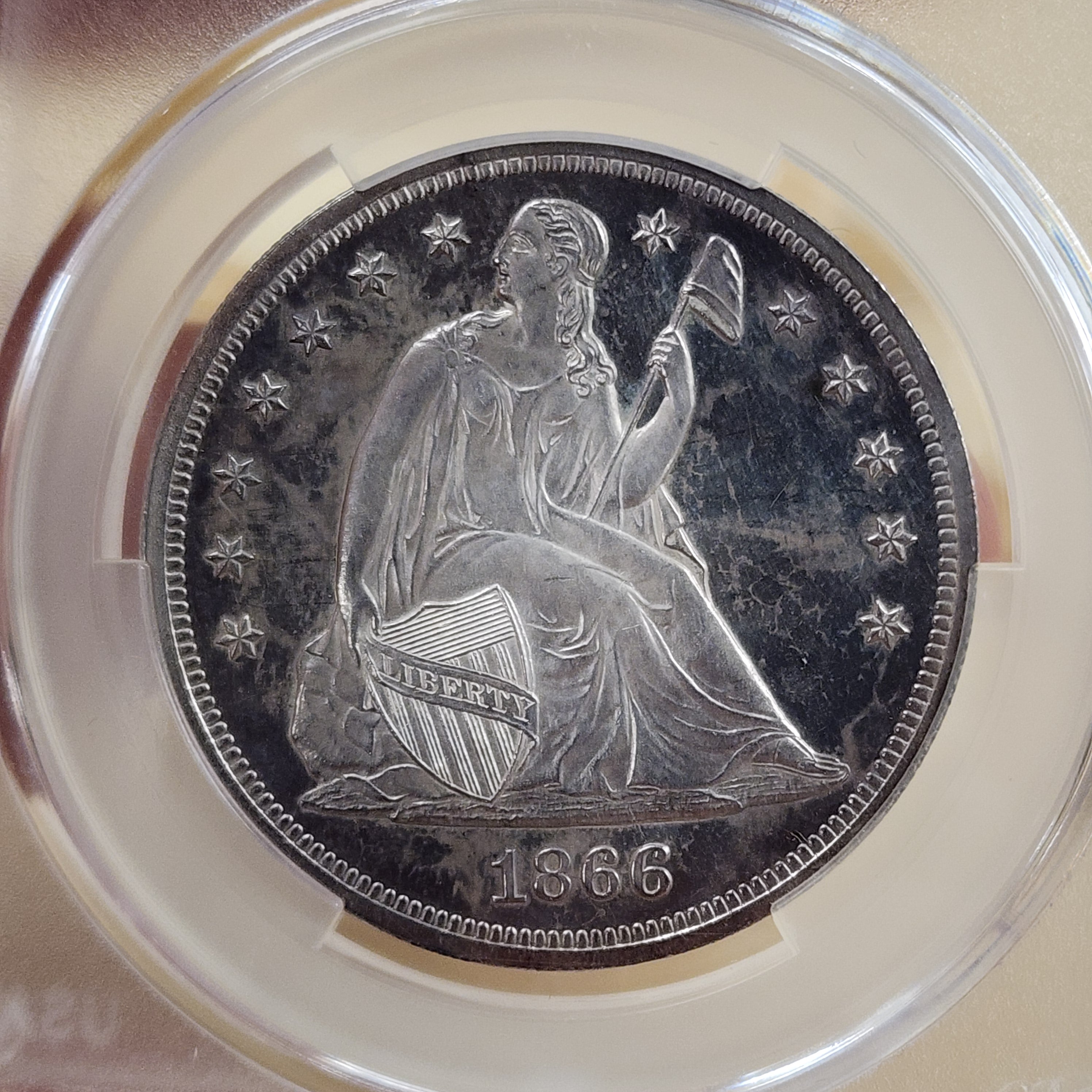 1866 $1 Seated Dollar PR64CAM Motto CACG Cameo CAC