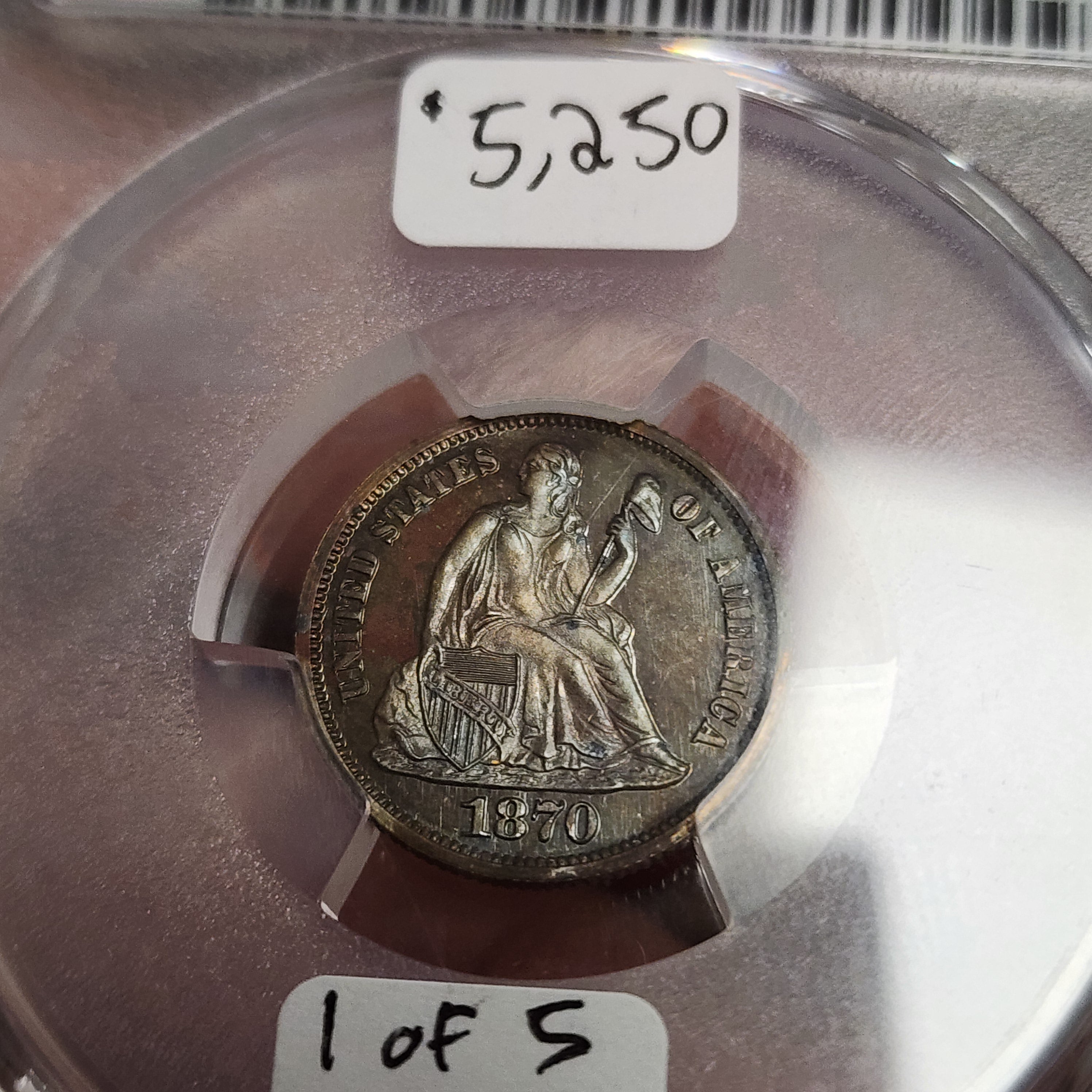 1870 10C PR65+BN CAC J-873 Pattern Seated Dime Simpson Pedigree