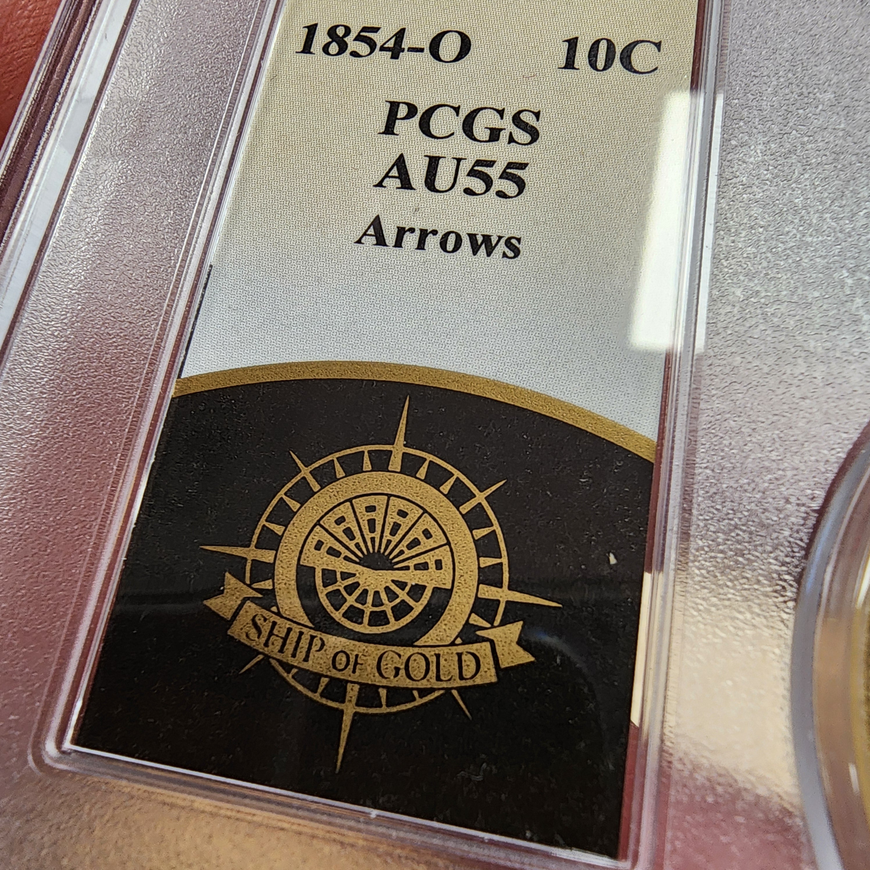 SS Central America “Ship of Gold” Shipwreck 1854-O Arrows Seated Dime & California Gold Pinch, PCGS AU55 & Bob Evans Sig