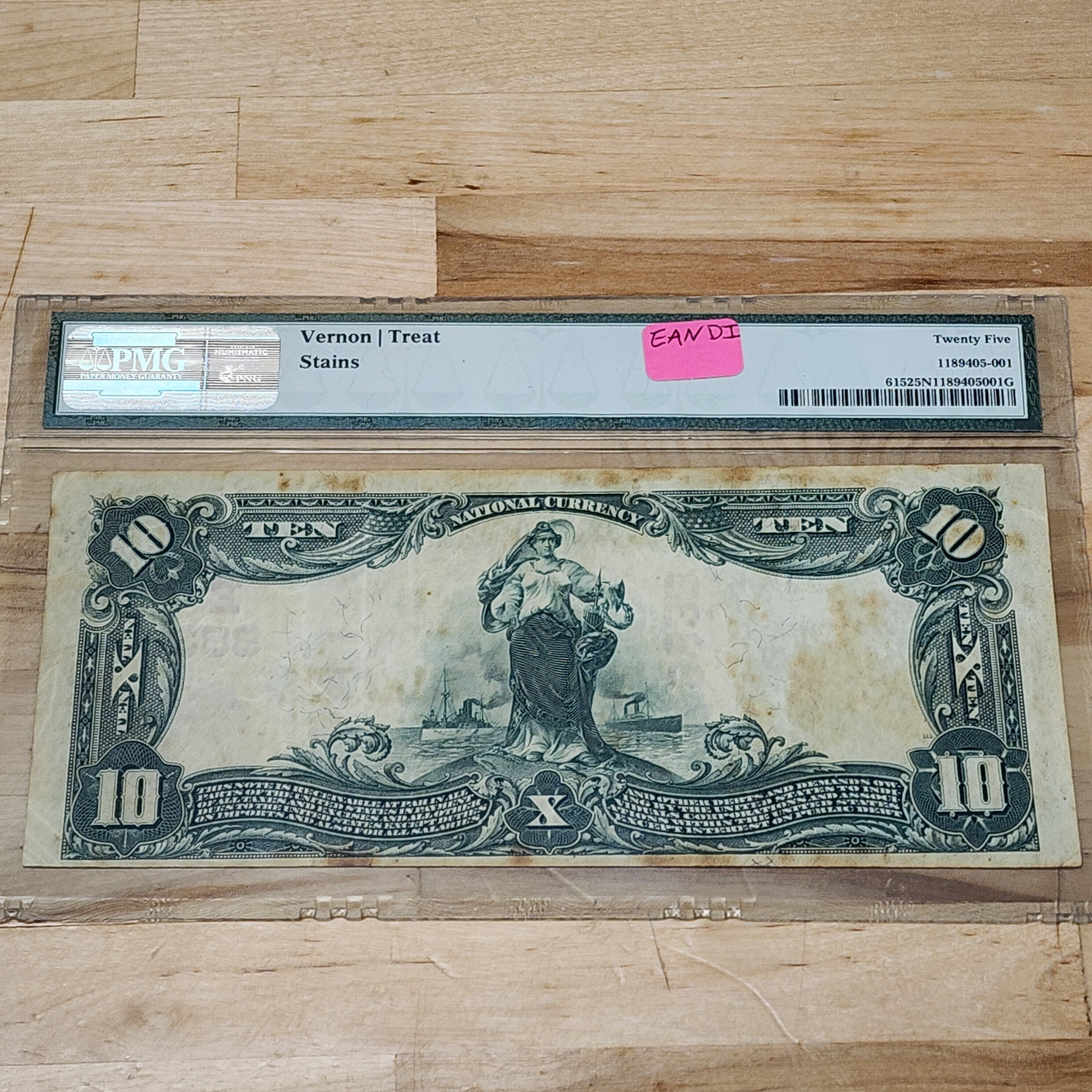 1902 $10 Red Seal The First National Bank of Lindenhurst New York CH#8833 FR#615 Very Fine 25 Net Stains Fancy Serial 123