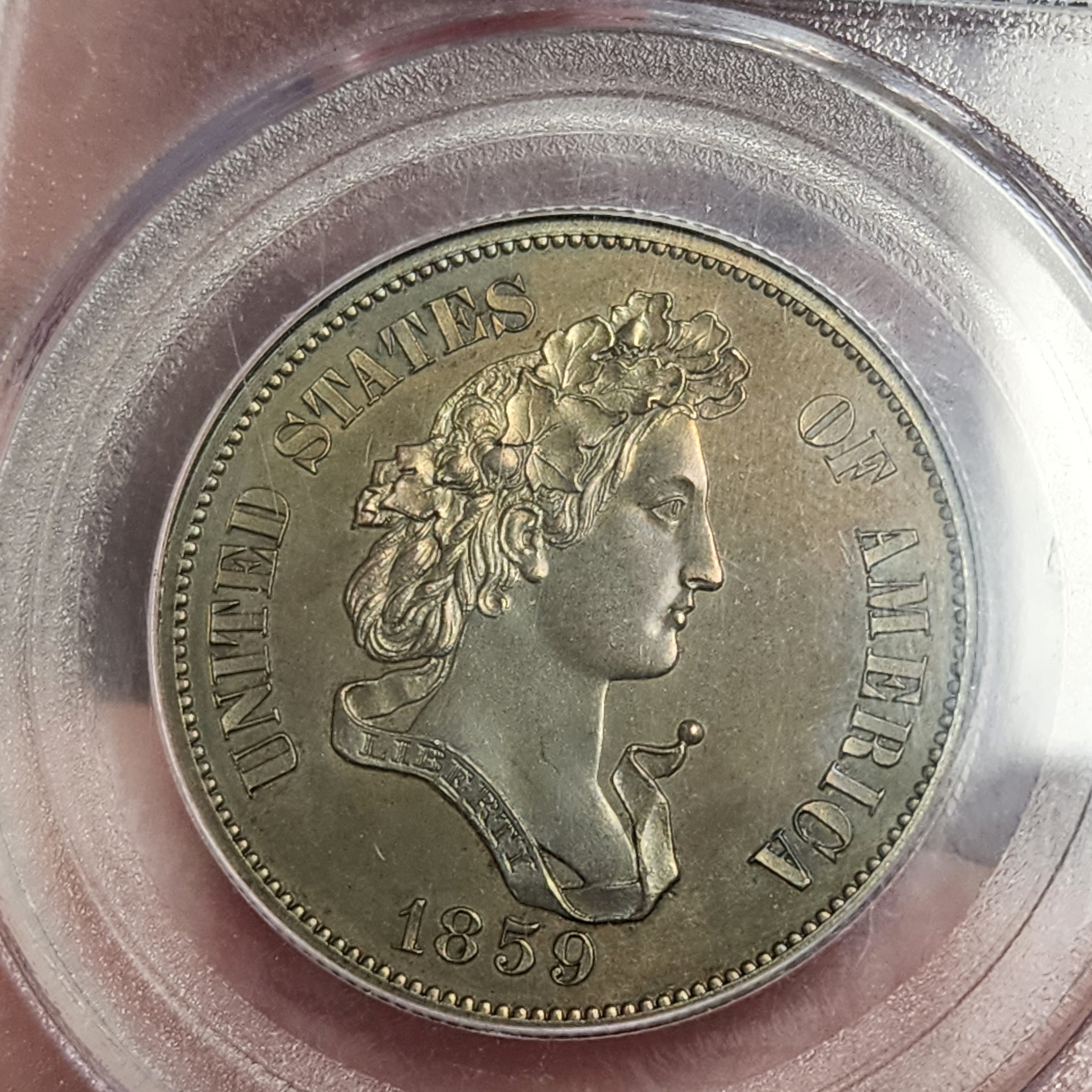 1859 50C J-242 PR64BN Pattern Toned