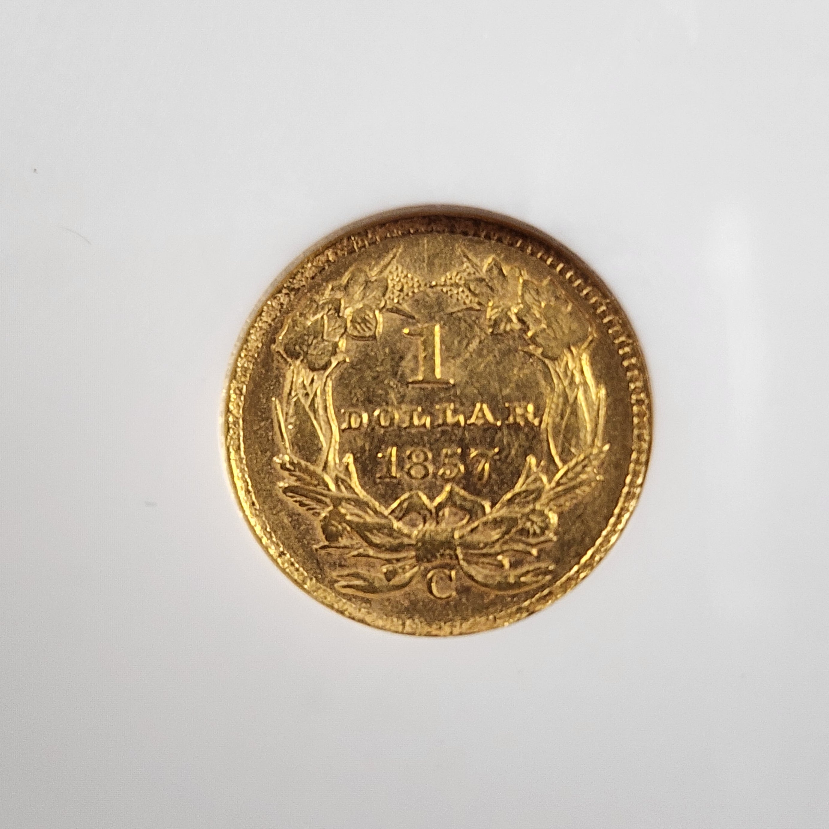 1857-C G$1 Charlotte Gold AU55 Estimated Only 175 Survive